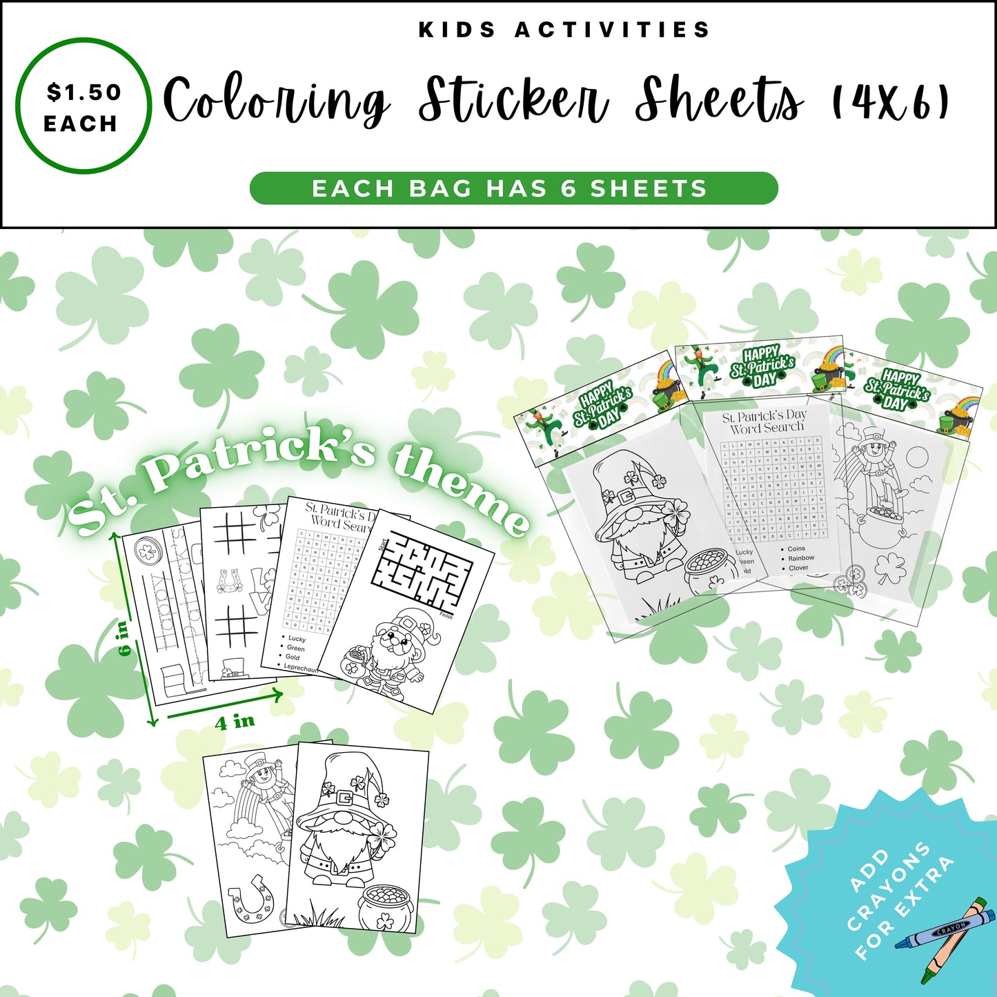 Party Favor Coloring sheets St. Patty's Day theme